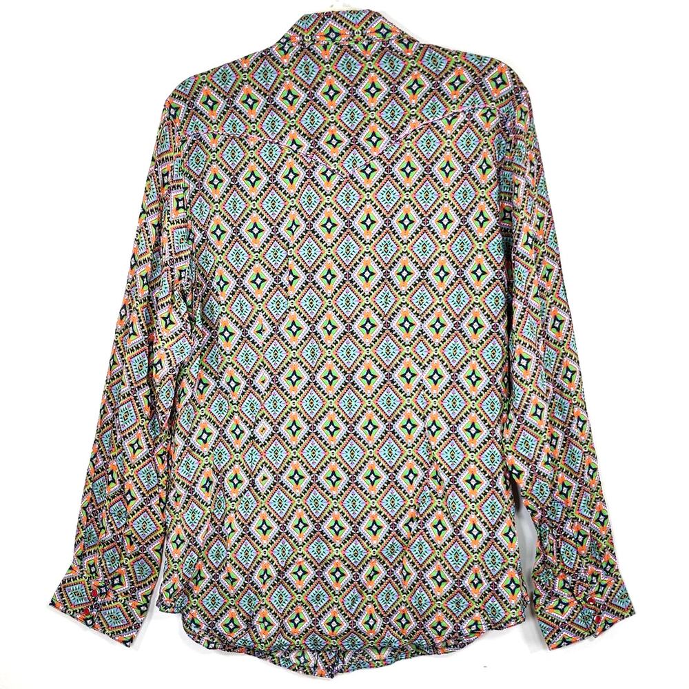 Rock 47 Wrangler Western Snap Shirt Diamond Print Colorful Women's L Cowgirl - Picture 5 of 8
